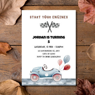 Start Your Engines Vintage Race Car Birthday Boy  Invitation