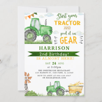Start your Tractor and put in Gear 2nd Birthday Invitation