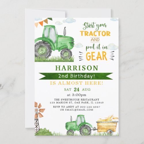 Start your Tractor and put in Gear 2nd Birthday Invitation