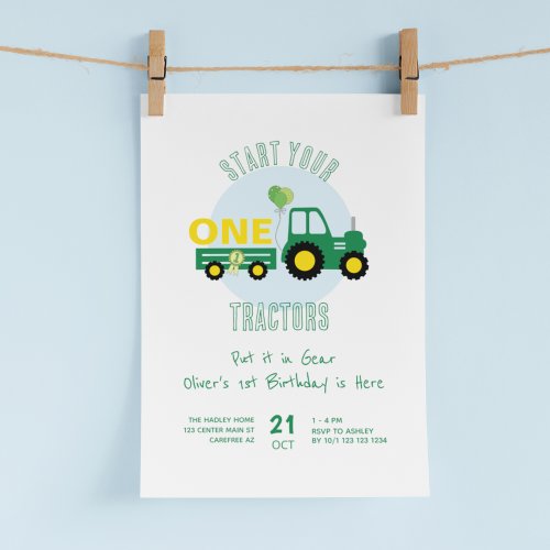 Start Your Tractors Boy 1st Birthday Invitation