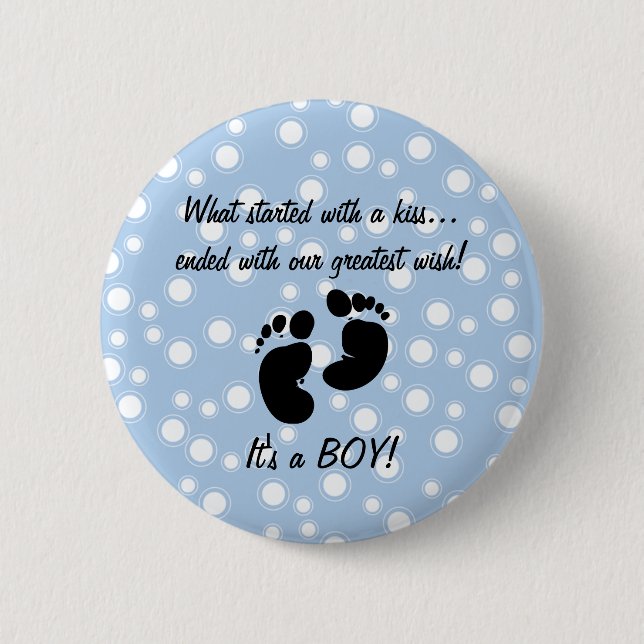 Started With A Kiss Wish Blue Custom Pinback Button (Front)