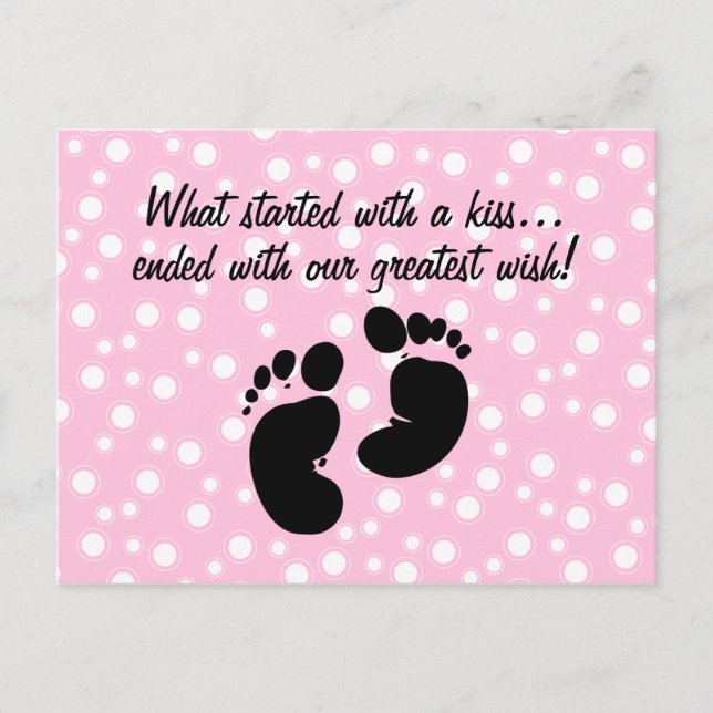 Started With A Kiss Wish Pink Custom Announcement Postcard (Front)