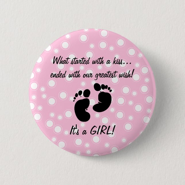Started With A Kiss Wish Pink Custom Button (Front)