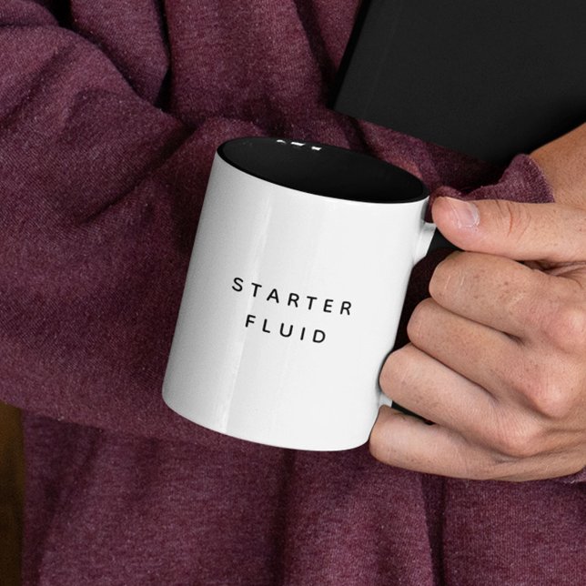 STARTER FLUID Fun Modern Trendy Typography Quote Two-Tone Coffee Mug (Creator Uploaded)
