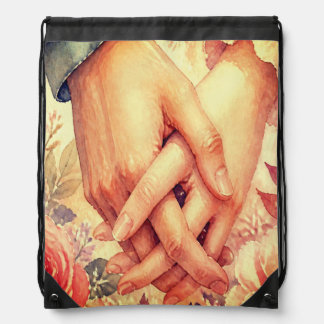 Starting Our Great New Life Together Hand in Hand Drawstring Bag