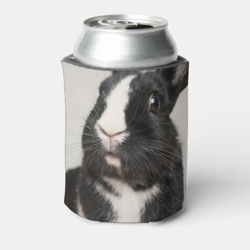 Startled Black and White Bunny Rabbit Can Cooler