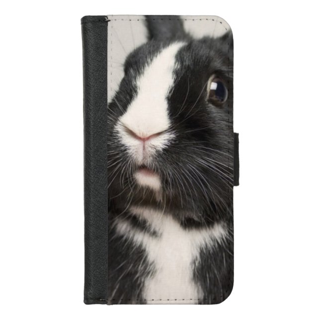Startled Black and White Bunny Rabbit iPhone Wallet Case (Front)
