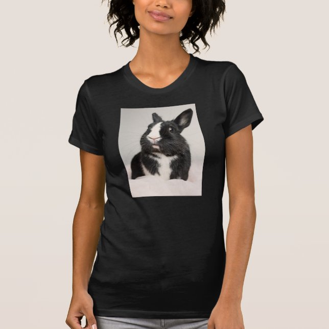 Startled Black and White Bunny Rabbit T-Shirt (Front)