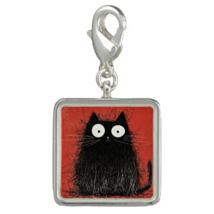 Startled Black Cat on Vivid Crimson Charm