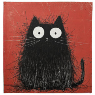 Startled Black Cat on Vivid Crimson Cloth Napkin