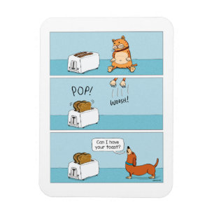 Startled Cat Leaves Toast for Dog Magnet