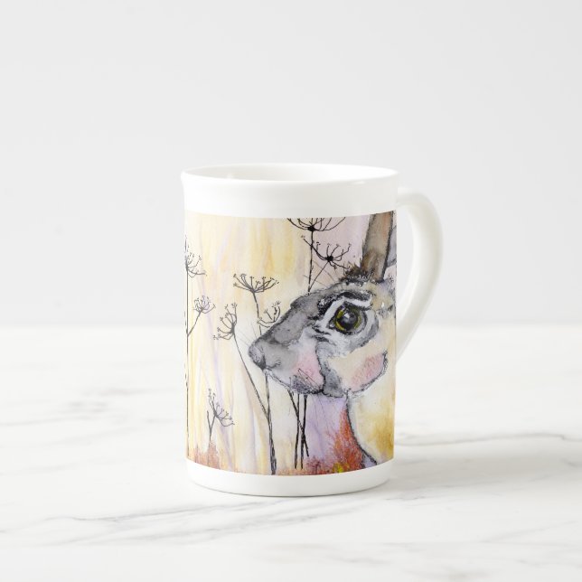Startled Hare bone china mug (Front Right)