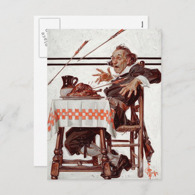 Startled Pilgrim. Humorous Thanksgiving Postcards (Front/Back)