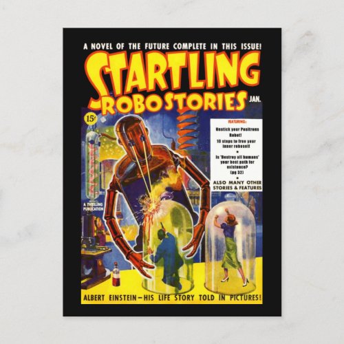 Startling Stories for Robots  Parody Retro Art Postcard