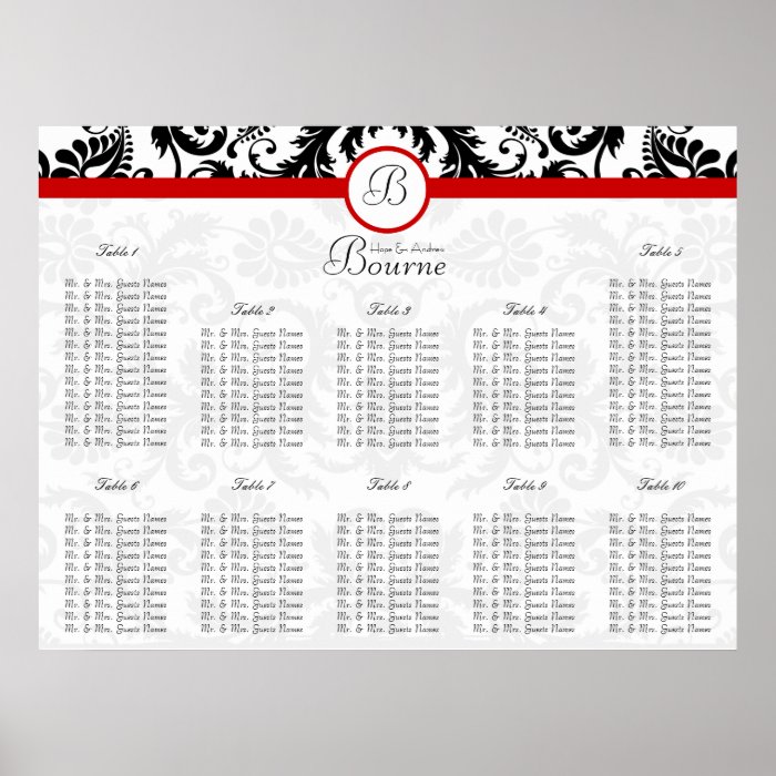 starts at $12.80 Seating Chart Table Numbers Print