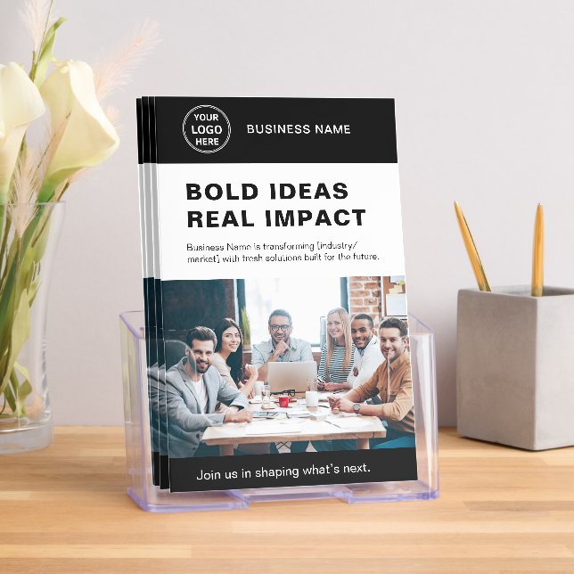 Startup Business Professional Logo Black Bi-Fold Brochure (Insitu)