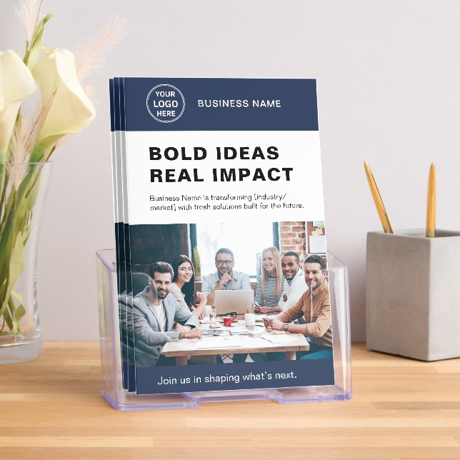 Startup Business Professional Logo Navy Bi-Fold Brochure (Insitu)