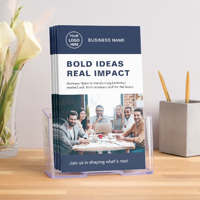 Startup Business Professional Logo Navy Tri-Fold Brochure (Insitu)