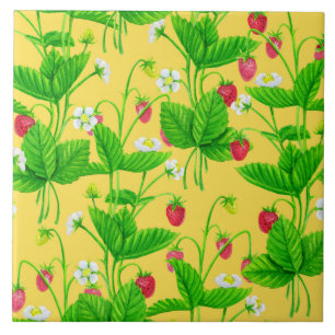 Starwberry garden on yellow ceramic tile