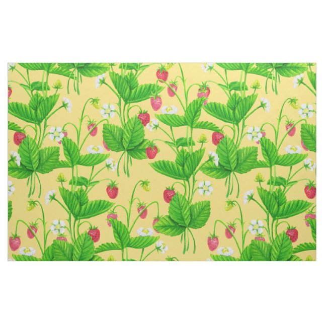 Starwberry garden on yellow fabric (Fat Quarter)