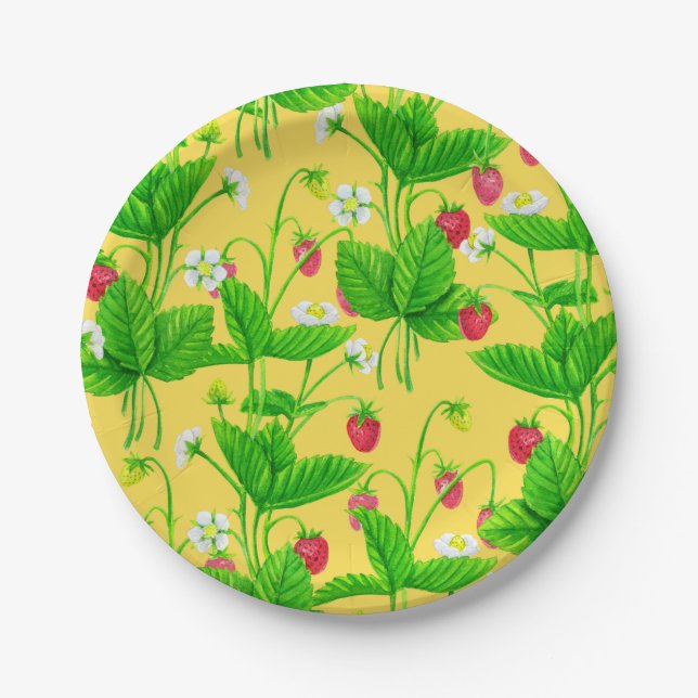 Starwberry garden on yellow paper plates (Front)