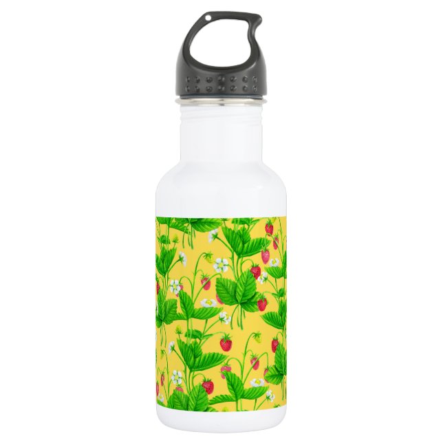 Starwberry garden on yellow stainless steel water bottle (Front)