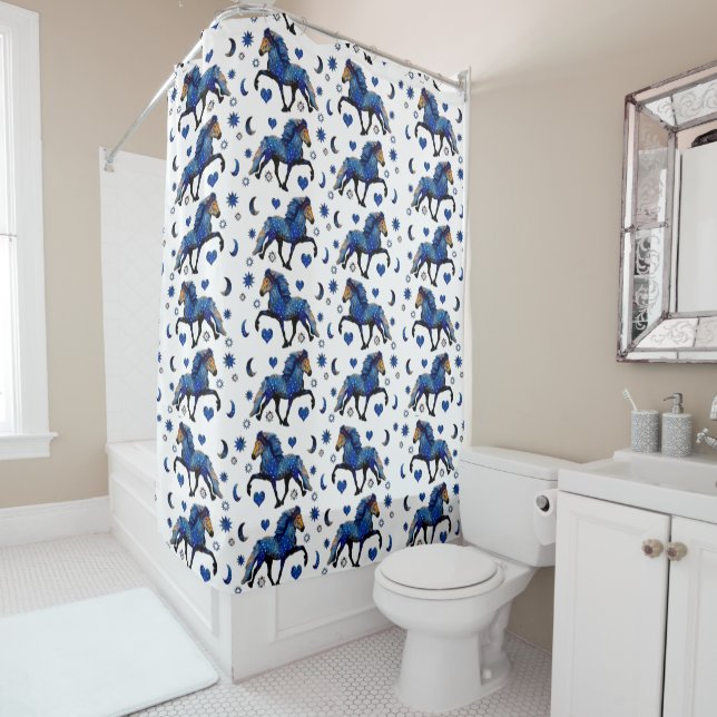 Stary Night Charismatic Tolting Icelandic horse Shower Curtain (In Situ)