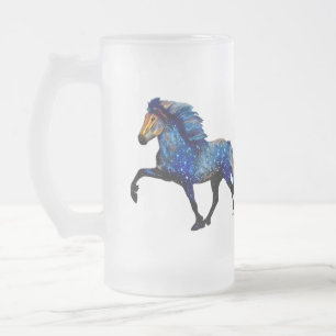 Stary Night Icelandic Horse Frosted Glass Beer Mug