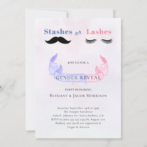 Stashes or Lashes Gender Reveal  Baby Shower  Invitation