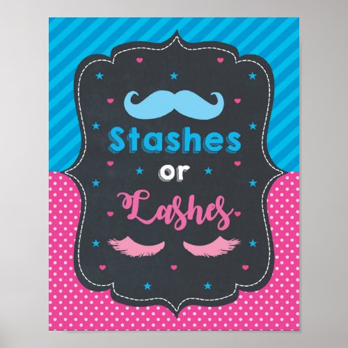 Stashes or Lashes Gender Reveal Baby Shower Sign