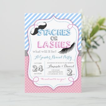 Stashes or Lashes Gender Reveal Invitation | Zazzle
