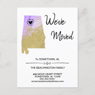 *~* STATE ALABAMA - Glitter Moving  New Address AL Announcement Postcard