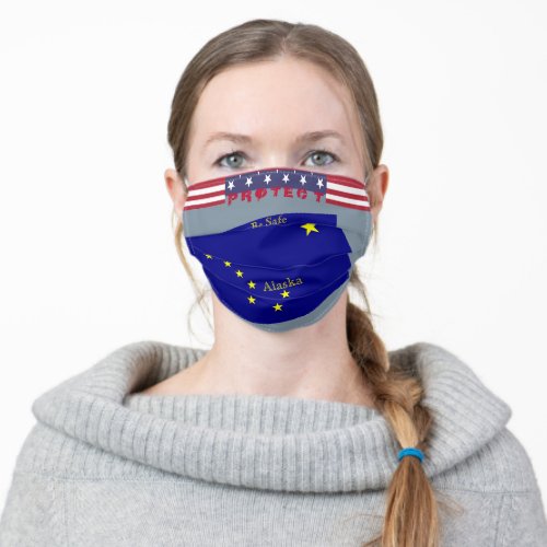 State Alaska Flag w  Stars Stripes on Cool Grey Adult Cloth Face Mask