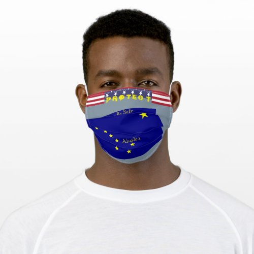 State Alaska Flag w  Stars Stripes on Cool Grey Adult Cloth Face Mask