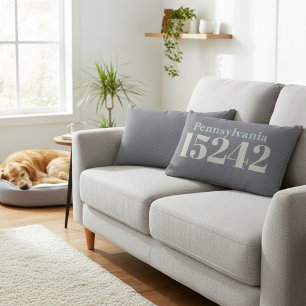 State and Zip Code Throw Pillow Steel Blue