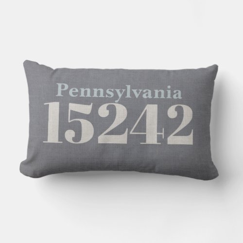 State and Zip Code Throw Pillow Steel Blue