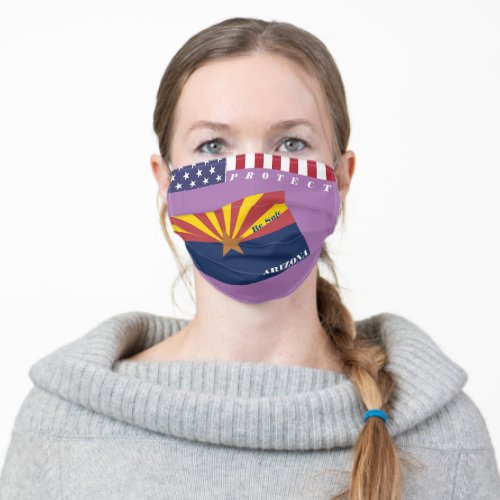 State Arizona Flag on Lavender w Stars Stripes Adult Cloth Face Mask