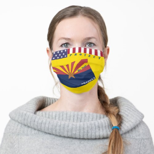 State Arizona Flag on Yellow Gold w Stars Stripes Adult Cloth Face Mask