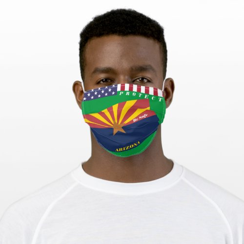 State Arizona Flag w Stars Stripes on Green Adult Cloth Face Mask