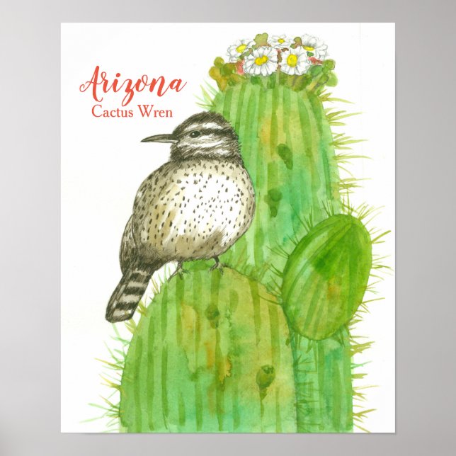 State Bird of Arizona Cactus Wren Poster (Front)