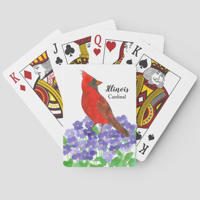 State Bird of Illinois Souvenir Cardinal Violets Poker Cards (Back)