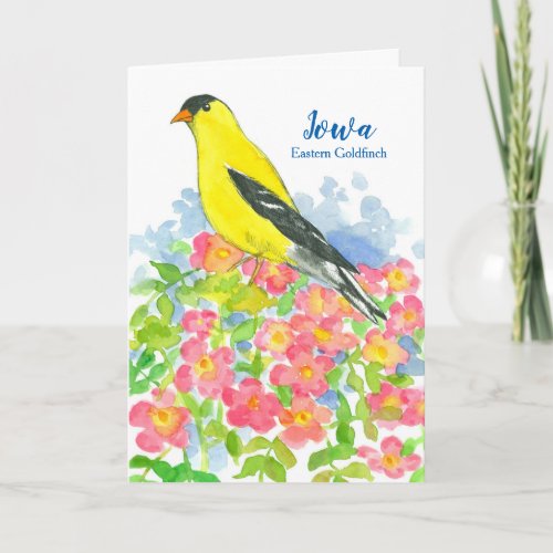 State Bird of Iowa Eastern Goldfinch Roses Blank Holiday Card