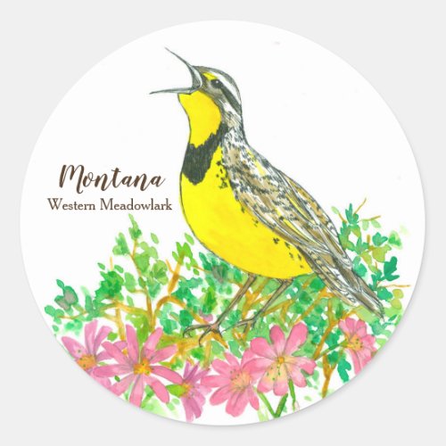 State Bird of Montana Western Meadowlark Songbird Classic Round Sticker