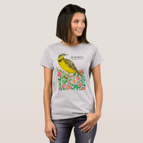 State Bird of North Dakota Western Meadowlark T_Shirt