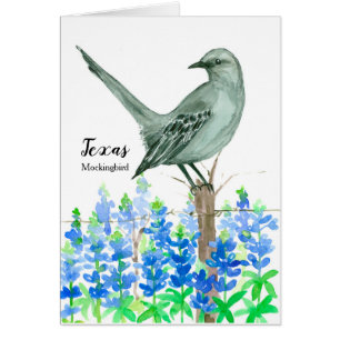 State Bird of Texas Mockingbird Watercolor Blank