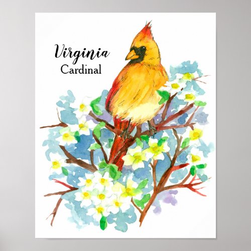 State Bird of Virginia Female Cardinal Watercolor Poster