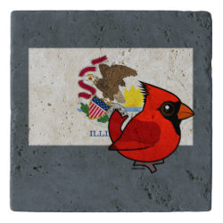 State Birdorable of Illinois: Northern Cardinal Travertine Stone Trivet
