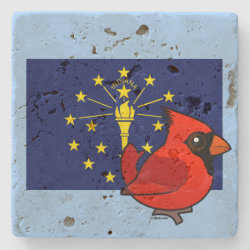 State Birdorable of Indiana: Northern Cardinal Travertine Stone Coaster