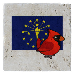 State Birdorable of Indiana: Northern Cardinal Travertine Stone Trivet