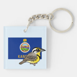 State Birdorable of Kansas: Western Meadowlark Square Keychain (double-sided)